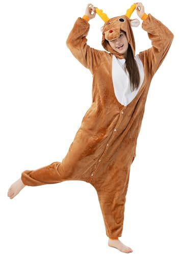 Katara 1744 (30+ Designs) Rentier-Kostüm Rudi, Unisex Onesie/Pyjama-Qualität für Erwachsene & Teenager