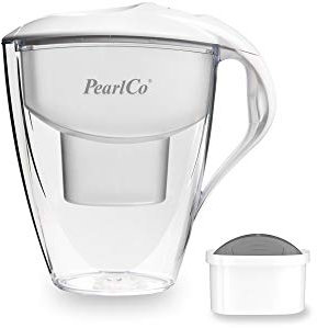 PearlCo Wasserfilter Astra (weiß) - mit 1 Protect+ unimax Filterkartusche (für hartes Wasser) - passt zu Brita Maxtra
