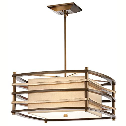Licht-Erlebnisse Deckenleuchte KIKI Metall Leinen Bronze Beige 2xE27 B:46cm Asiatisch Design Lampe Wohnzimmer Esstisch