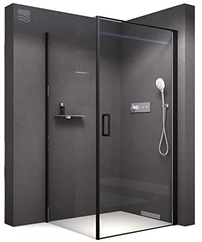 BERNSTEIN Duschkabine 80x90cm Duschabtrennung NT416 mit Schwarzen Aluminiumprofilen, Links und Rechts montierbar, Eckdusche aus 8mm ESG-Glas mit Nano, Drehtür mit Hebe-Senk-Mechanismus
