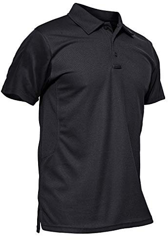 KEFITEVD Men's Golf Shirts Outdoor Breathable Polo Shirts Quick Dry Short Sleeve Summer Lightweight Camping Tops,Black,XL