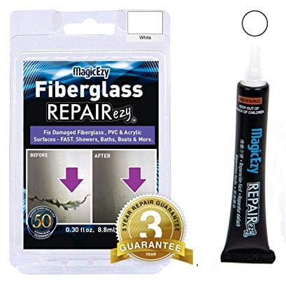 MagicEzy Fiberglass Repairezy: Kit de réparation dans Un Tube - Durabilité de 3 Ans -Réparation Rapide des Fissures - Douche, Baignoire, Bateau, canoë, Bain à remous, Piscine. (White)