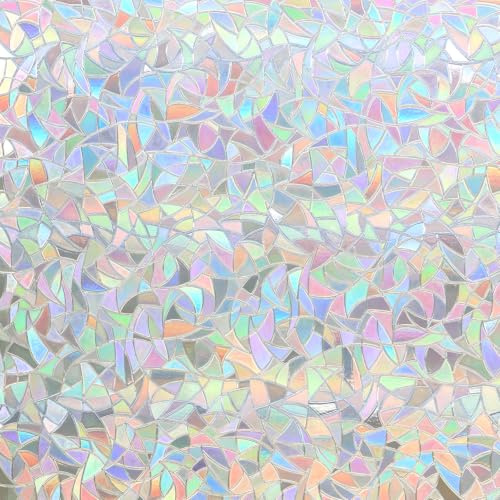 Finnez Fensterfolie Selbstklebend Regenbogen Sichtschutzfolie 60 x 300 cm | 3D Fenster Folie Blickdicht Sichtschutz Statisch Haftend UV-Schutz ohne Kleber Rainbow Dekofolie für Wohnzimmer Küche Büro