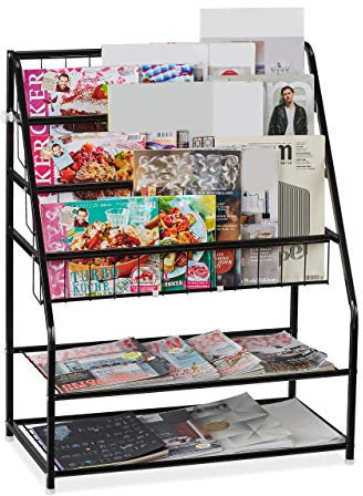 Relaxdays Porte-Magazines, HLP: 81 x 67 x 37 cm, Porte-revues en métal, à Poser au Sol, Salon, Chambre, Noir