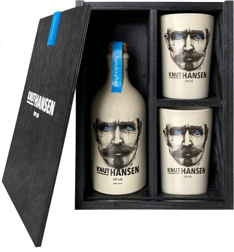 KNUT HANSEN DRY GIN - handcrafted gin in a classic Nordic style I Gin gift set with juniper gin and 2 ceramic mugs I 500 ml