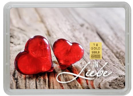 Goldbarren 1g – Geschenk Motivbox “In Liebe von Herzen” Tolle Geschenkidee - Feingold 999,9
