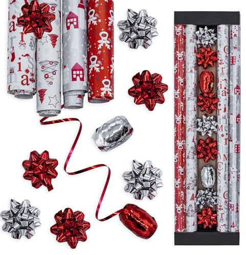 Weihnachts Geschenkpapier 4 Rollen 200 x 70 cm - 13-teilig