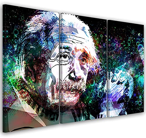 Feeby 3-teilig Wanddeko 90x60 cm Porträt Albert Einstein Abstraktion Leinwandbild Design Kunstdruck Zimmerdeko Bilderwand Pop-Kultur Relativitätstheorie Physiker Violett