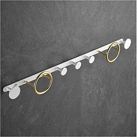 GLYYRLR Patère Murale Blanc et Or Crochets Porte Manteau 70 cm Laiton Crochets Muraux Montage Mural Patère à Crochets pour Cuisine, Salle de Bain, Bureau, Montage à Vis
