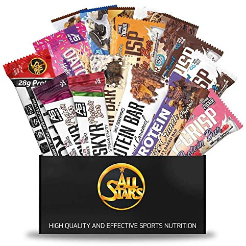 ALL STARS Protein Riegel Box XXL, 32 verschiedene Sorten & Größen | Mix-Paket mit 32 Proteinriegeln, bis zu 17g Eiweiß pro Riegel, Protein-Snacks, Keto & Low Carb geeignet
