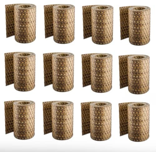 12er Pack Rattan Sichtschutz-Streifen, Sichtschutz für Stabmattenzaun, Flechtoptik, 255cm x 19cm, inklusive Befestigungsclips (12, Strohfarben)