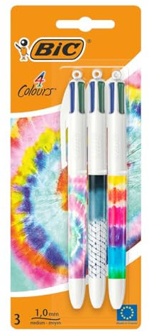 BIC Decor Tee Dye Kugelschreiber, einziehbar, mittlere Spitze, 4 Farben, Blisterverpackung, 3 Stück