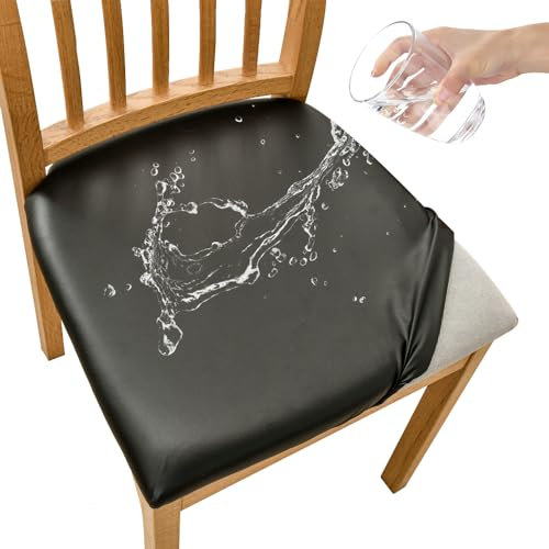FANSU Stuhlbezug Sitzfläche 2er Set, PU-Leder Sitzbezug Stuhl für Esszimmerstühle Wasserdicht Abnehmbar Sitzschutzbezug Sitzkissen Hussen für Küche Bürostühle Hotel(Black,2pc)