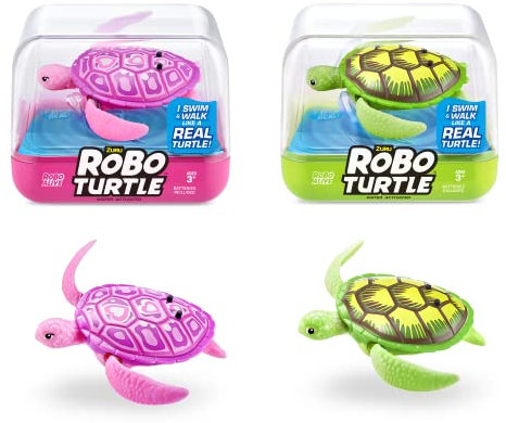 Robo Turtle série 1 par ZURU, Jouet de Bain(Paquet de 2, Rose et Vert)