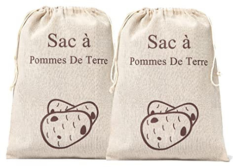 Lot de 2 sacs à pommes de terre | Taille 26 x 38 cm | Matériau en lin et coton | Produit écologique | Sac de rangement alimentaire | Sans plastique F