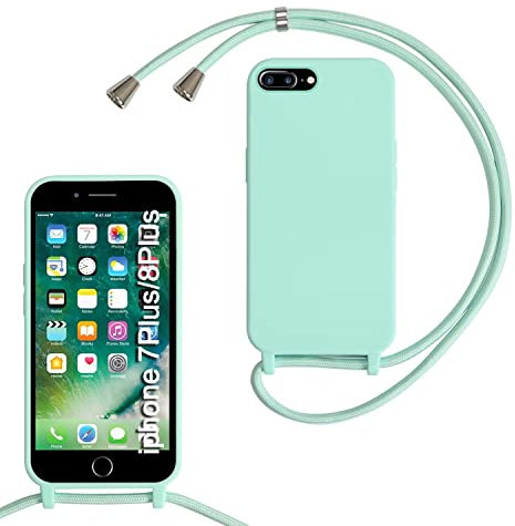 MBSLFY Silikon Handykette für iPhone 6 Plus/iPhone 6s Plus/iPhone 7 Plus/iPhone 8 Plus Hülle mit Band, Silikon Necklace Handyhülle mit Abnehmbar zum Umhängen Schutzhülle für iPhone 8 Plus, Minz grün
