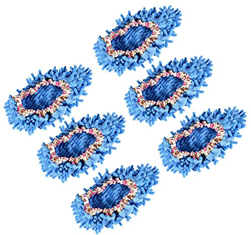 sourcing map Cubierta de Zapatos de Limpieza Lavable multifunción Chenille Microfiber Duster Mop Pantuflas Calcetines de pie Herramientas para el Piso de la casa, Paquete de 6 Azul