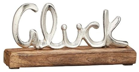 Brandsseller Deko-Schriftzug Glück ca. Breite 17 cm Höhe 8 cm auf Mangoholz-Sockel