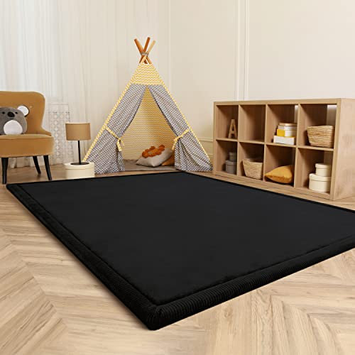 Paco Home Teppich Kinderzimmer Kinderteppich Baby Spielteppich Krabbeldecke Krabbelmatte Weich rutschfest Jungen Mädchen Deko, Grösse:80 cm Rund, Farbe:Schwarz