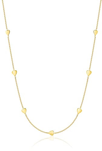 OROVI Damen Goldschmuck, Gold Kette mit Herzchen, 9 Karat (375) Gelbgold Herz Collier 42 cm