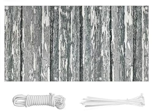 Balkon Sichtschutz, Balkonabdeckung 220 g/m² Innen Balkonverkleidung UV-Schutz (210Größen&21Farben) Ohne Bohren mit Ösen Kabelbinder und Kordel für Balkongeländer Terrasse,Gewaschenes Muster 85X600CM