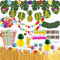 Hawaii Party Dekoration Set,114 Stück Luau Grass Tischrock Palmblätter, Hawaiian Blumen,Aloha Banner,ObstStroh,Mehrfarbige Regenschirme für BBQ Garden Sommer Tiki Tropischen Beach Deko