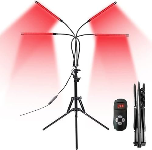 Rotlichtlampe, Rotlicht Therapie Gerät, Infrarot Lichttherapie mit Stand, 4 Köpfe Infrarot LED Licht, 660nm&850nm Deep Rotes Licht für Körper für Schmerzlinderung