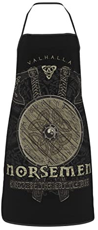 803 Küchenschürze Wikinger Schild Axt Logo Schwarz Schürze Herren & Damen Erwachsene Grillschürze Leicht Zu Reinigende Taschen Lätzchen, Für Gartenarbeit, Zuhause
