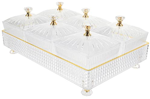 Cabilock Dry Fruit Tray with Lid Divided Snacks Dish Serving Plate Appetizer Plate with Tray Party Wedding Nuts Plate Food Storage Box Containers (Transparent)