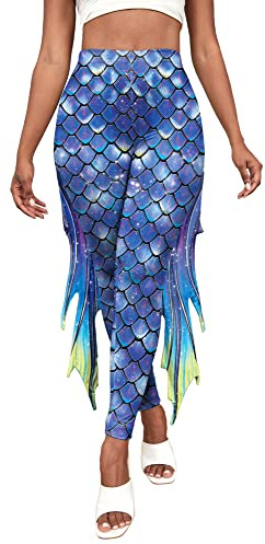 Panegy Meerjungfrau Leggings für Frauen Fischskala in voller Länge Leggings hoher Halloween -Trainingshose mit Flossen
