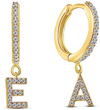 Meinearmbänder Ohrringe Gold | Creolen | Zirkonia | Ohrringe mit Buchstaben mit 14 Karat Vergoldung | 925er Sterling Silber | Creolen | Damen | Mädchen | 1 Paar mit Zirkonia Buchstaben |