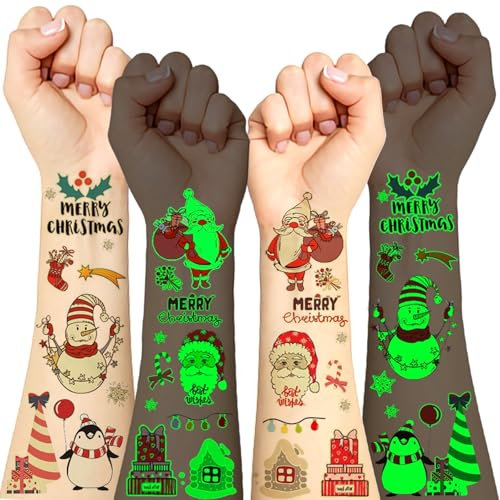 Weihnachtstattoos Kinder, 110 Stile Glitzertattoos Set Tattoo Adventskalender Weihnachtsstrumpffüller, Weihnachtsgeschenke Mitgebsel Adventskalender Füllung
