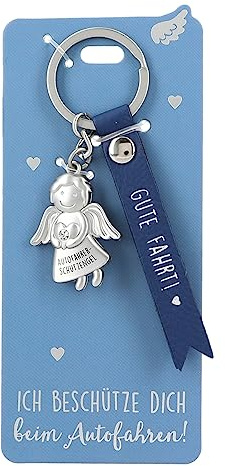 Depesche 11770-011 - Schutzengel Schlüsselanhänger aus Metall, Glücksbringer mit liebevoller Botschaft und Kunstlederband, Blau