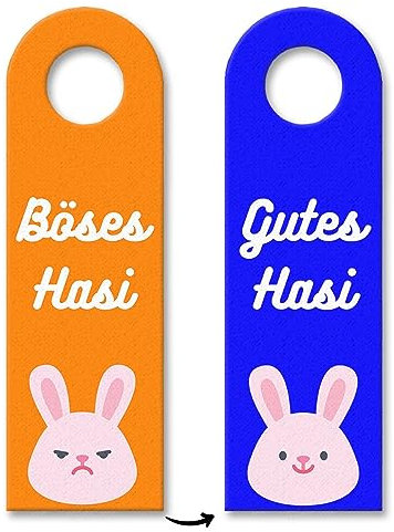 Gutes Hasi - Böses Hasi Hasen Türhänger 10er Set in orange-blau Hase Türschild Ostern Türanhänger niedlich aus Filz mit Kosewort für die Zimmertüre um seine Laune zu zeigen