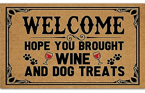 Ayatow Outdoor-Fußmatten für den Eingangsbereich im Freien, Hope You Brought Wine & Dog Treats, lustige Fußmatte für den Innenbereich, 76,2 x 45,7 cm, personalisierte Feiertagsmatten für den