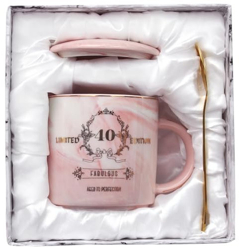BOKALAKA geschenk zum 40 geburtstag frau, 40. geburtstag frauen 12oz rosa Kaffeetasse, 40. Geburtstag Geschenk für Frauen für Freundin/Mutter/Schwester/Kollegen, mit Geschenkbox