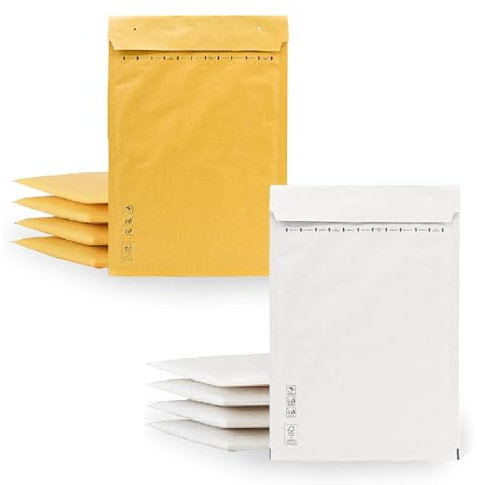 Gepolsterte Umschläge, Luftpolsterumschlag, Kraft-Weiß, Versandtaschen für Pakete, verschiedene Größen, m-office (180 x 260 mm, 10 Stück)