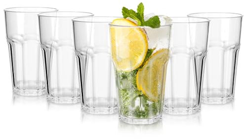 6PCS Reusable Premium Plastic Cups, 10 OZ Transparently Acrylic Tumbler Glasses, Unbreakable Stackable Cocktail Glasses for Kids and Adults, 300ml Drinking Cup for Dishwasher Safe Home Picnic