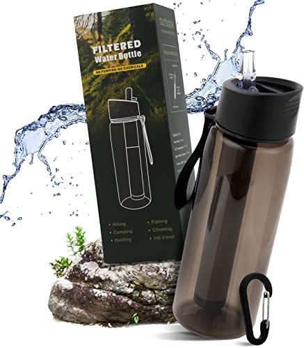 Filtro de Agua Personal Purificador Agua Portatil Botella Agua Filtro Por Viaje Filtro de Agua para Familia Emergencia Supervivencia Acampada Viaje Mochilero al Aire Libre, 640ml (BLACK)