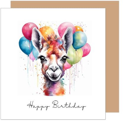 Edition Seidel Premium quadratische Geburtstagskarte mit Umschlag. Glückwunschkarte Happy Birthday Karte Mann Frau Jugendliche Lama Bunte Luftballons (GQ208 SW024)