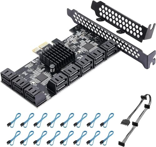 YABOANG PCIE SATA Karte 16 Ports, 6 Gbit/s SATA 3.0 Controller-Erweiterungskarte, Boot Als Systemfestplatte, Für Alle PCIE-Steckplätze Geeignet (JMB575+ASM1064)