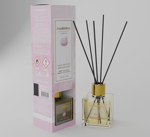 ROSE QUARTZ Reed Diffuser 110ml – Air Freshener | FRESH SENSE | Aromatherapy Essential Oil Diffuser for Home, Office, Toilet & Bathroom | Elegant Home Decor | Inspired by the Beauty of Rare Gemstones