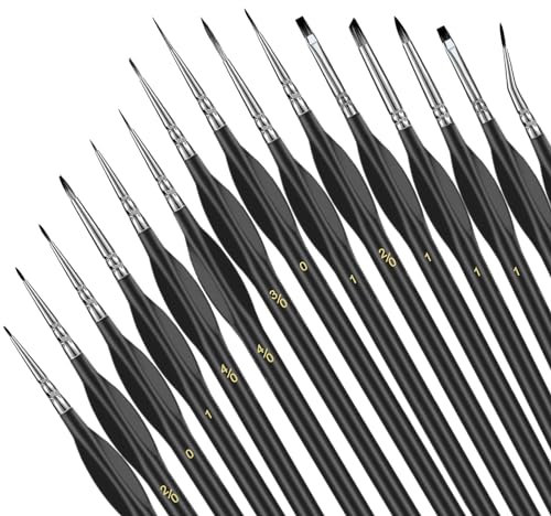 DLUSZERT 15Pcs Detail Paint Brush Set, Fine Paint Brushes Detail with Triangular Handles, Artist Miniature Paint Brushes for Fine Detailing, Art Painting, Models, Oil Acrylic, Nail