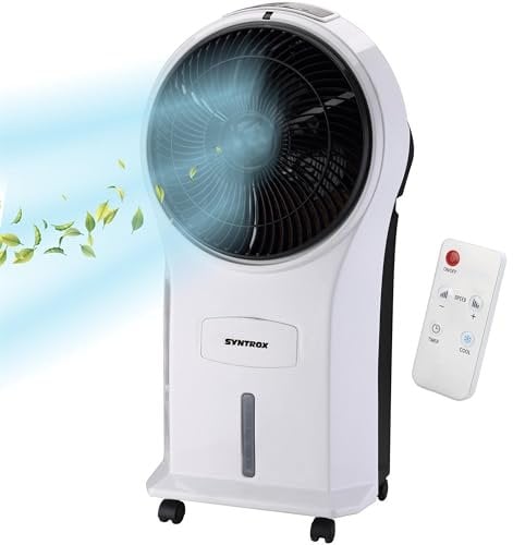 Syntrox Germany Mobiler Luftkühler mit Wasser Refresh | Verdunstungskühler | Ventilator, inklusive Timer und Fernbedienung, 50W, 315x275x610mm, Raumklimagerät