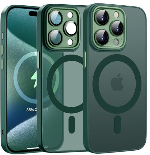 KPPIT hülle für iPhone 15 Pro Hülle 6.1 Zoll,Kompatibel mit MagSafe,[Transluzente Matte Schutzhülle] Vollständiger Kameraschutz Stoßfeste Kratzfeste Handyhülle für iPhone 15 Pro case (Canngling grün)