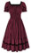 SCARLET DARKNESS Women Steampunk Dress Square Neck Vertical Stripes Gothic Dress Smocked Medieval Steampunk Vintage Tiered Dresses Red and Black Vertical Stripes M