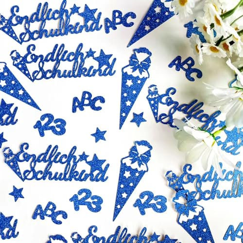 100 Stück Schulkind Konfetti Glitzer, Blau Einschulung 2025 Streudeko, Groß Schultüte Tischdeko Konfetti Einschulung Tischdekoration für Mädchen und Jungen Schulanfang Deko