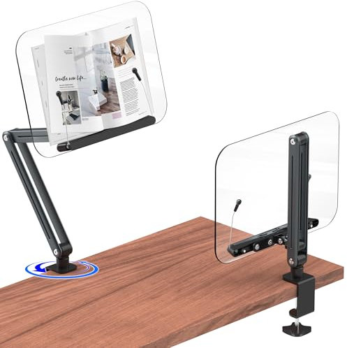 YCNEW Desk Clamp Acrylic Book Stand for Reading, Ergonomic Design Adjustable Height up to 20 inches with Rotating Bases Cookbook Stand, Suitable for Recipe, Sheet Music, Tablet(Gray)