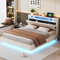 KEYIDE Polsterbett 160x200 cm mit LED-Beleuchtung und Aufladen USB, Doppelbett mit Stauraum Kopfteil und Lattenrost, Jugendbett Stauraumbett Bettgestell, Leinen, ohne Matratze (Beige 1, 160x200 cm)