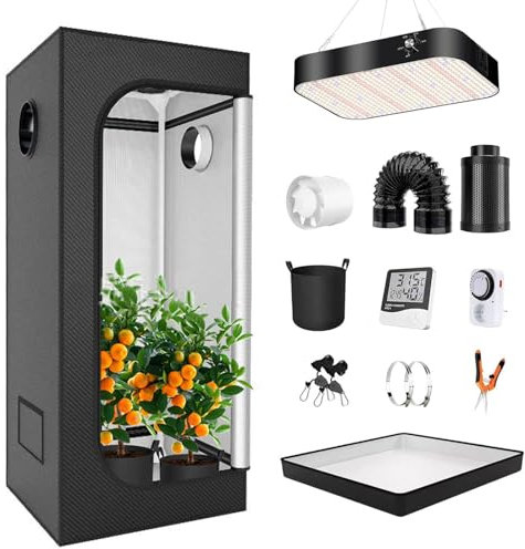 Grow-Zelt-Set, Hydrokultur-Anbausystem, komplettes Grow-Zelt-Set, mit LED-Wachstumslichtern mit vollem Spektrum, 4-Zoll-Kohlefilter-Set, Grow-Box, 600D-Oxford-Stoff, for Hydrokultur-Zimmerpflanzen(60*